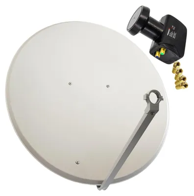 Produktbild von PremiumX SAT Anlage 100cm Antenne Stahl Hellgrau Twin LNB 4x F-Stecker