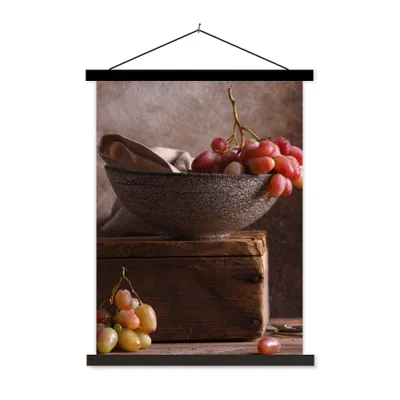 Produktbild von MuchoWow® Textilposter Rustikal - Weintrauben - Schale - Stilleben - Obst 40x53 cm mit schwarzem Rahmen - Abbildung