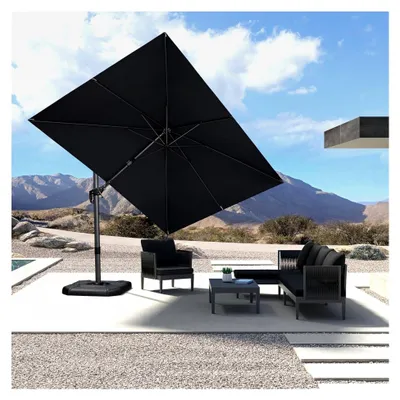Produktbild von Sonnenschirm Twist 250 cm x 350 cm, Kippbarer Ampelschirm, Gartenschirm mit Kurbel, Aluminiumgestell, Beidseitig Axial Schwenkbar, 360° Rotation, UV-beständig, Grau