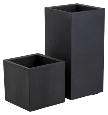 Image de HowHomely | Pot de fleurs - cache-pot sur roulettes - bac à fleurs - lot de 2 - noir - 30 x 30 x 30 cm et 30 x 30 x 60 cm