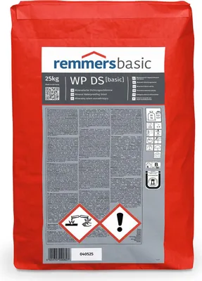 A red bag of Remmers WP DS basic waterproofing powder.