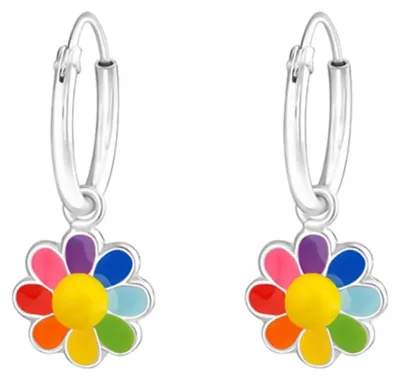 Produktbild von Mädchen Ohrringe: 925 Silber Creolen mit Blume