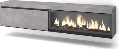 Produktbild von TV-Schrank, Lowboard, 208x35x45cm, Für TV-Geräte bis zu 80", Elektrokamin XXL, Hängend, Zementgrau
