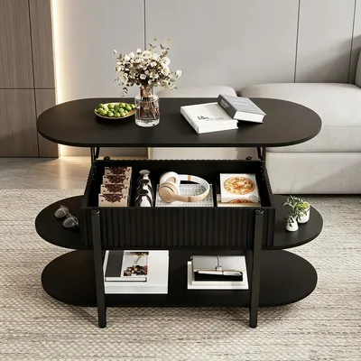 Produktbild von INONEFT Anhebbarer Couchtisch mit verstecktem Stauraum, Beistelltisch, höhenverstellbare Sofatisch ,Schwarz