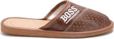 Produktbild von Herren Kunstleder Hausschuhe Pantoffeln Klassische Slippers BOSS Braun Gr.42