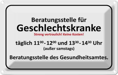 Obrázek produktu pro vianmo Plechová cedule 20x30 cm Beratungsstelle Geschlechtskranke