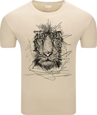 Produktbild von Diarbo Herren T-Shirt mit Aufdruck Wildtierporträts Skizze eines Tigerkopfes Beige Gr.XXL