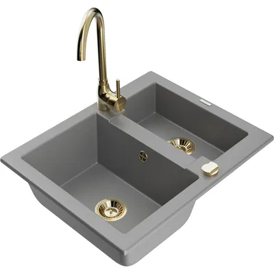Obrázek produktu pro Mexen Carlos 1,5-miskový granitový dřez s kuchyňskou baterií Telma, Šedá - 6518-71-670200-50