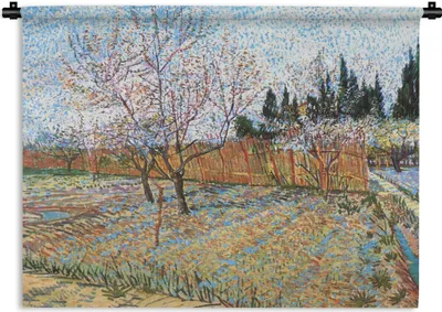 Produktbild von MuchoWow® Wandteppich Wandbehang Blühender Pfirsichbaum - Vincent van Gogh 150x112.50 cm Tapisserie Dekoration Wandtuch - Wanddecke - Wandteppiche