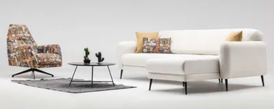 Produktbild von Eckgarnitur Ecksofa L form Stoffsofa Couch Sofa Beige Drehsessel Set