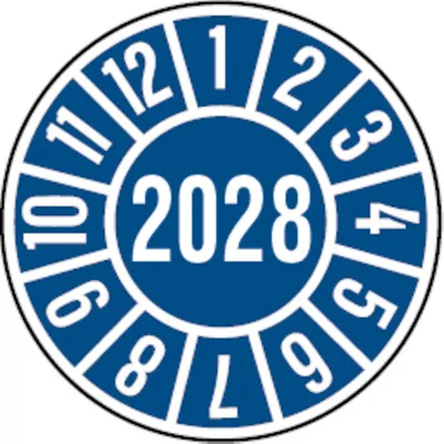 Produktbild von Dreifke® Prüfplakette blau/weiß 2028 - 35 mm Folie selbstklebend, 10 St