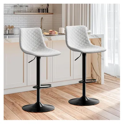 Productafbeelding van Barstoelen, hoogte verstelbaar, set van 2 met rugleuning, 360° draaibaar, met armleuningen, draagvermogen 150 kg, zithoogte 61-85 cm, wit