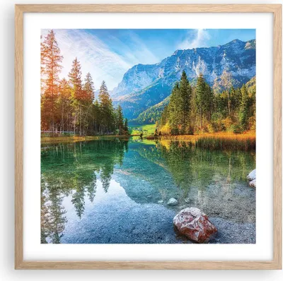 Produktbild von Gerahmtes Poster - Rahmen in heller Eiche - Landschaft Berge Morgendämmerung - 50x50 cm - Wand Bild - Wanddeko - Wandbilder - Kunstposter - Wandposter - Bilderrahmen - Bilder - P2NAC50x50-4456