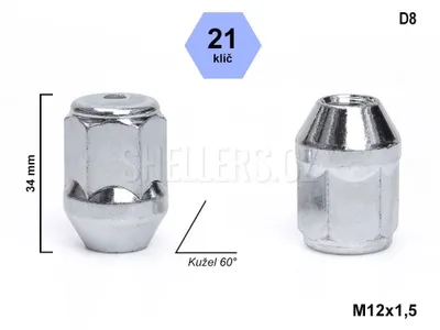 Obrázok produktu pre Kuželová matica M12x1,5, uzavretá, kľúč 21, H1D4/S, D8, výška 34 mm