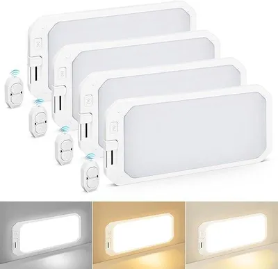 Imagen del producto de 4 luces LED interiores para vehículos recreativos, 1200 lúmenes - 3 colores, 12V, con control remoto - regulables de 3000 a 6500K - lámpara de techo para vehículos recreativos, caravanas, tiendas de campaña y barcos