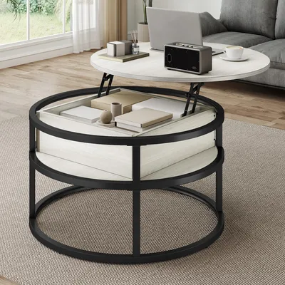 Produktbild von BALCONERA Couchtisch Wohnzimmertisch Beistelltisch, Hebeplatte, mit Stauraum, 80 x 80 x 47 cm, Weiß+Schwarz