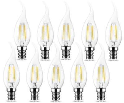 Produktbild von 10x LED Leuchtmittel E14 Filament Flamme Kerzenform C35T 4W 400 Lumen Kaltweiß (6500 K)