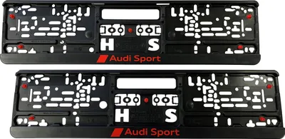 Two black Audi Sport license plate holders are shown against a white background.