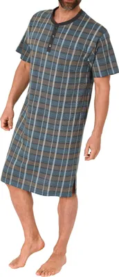 Produktbild von Herren kurzarm Nachthemd mit Knopfleiste am Hals - auch in Übergrössen -122 111 90 943 ; blau , 48