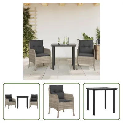 Produktbild von The Living Store 3-tlg. Garten-Essgruppe mit Kissen Hellgrau Poly Rattan
