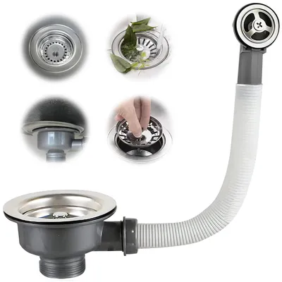 Produktbild von ablaufgarnitur spüle, 114mm Fallrohr, Edelstahl Küchenspüle Siebkorb 11/2" mit Überlauf Ablaufgarnitur Spüle, mit Rundem Überlauf