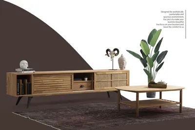 Produktbild von TV Ständer RTV Lowboard Couchtisch Braun Holz Modern Wohnzimmer Set