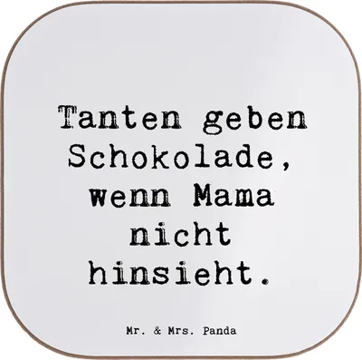 Produktbild von Mr. & Mrs. Panda Untersetzer für Gläser Spruch Tante Schokolade - Weiß - Geschenk, Freude, gläseruntersetzer, Glas, Verwandtschaft, Tischschoner, Verwandte, Nichte, Spaß