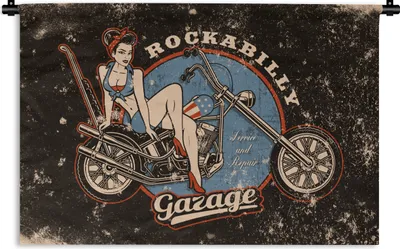 Produktbild von MuchoWow® Wandteppich Wandbehang Mancave - Motor - Frauen - Retro 60x40 cm Tapisserie Dekoration Wandtuch - Wanddekorationen