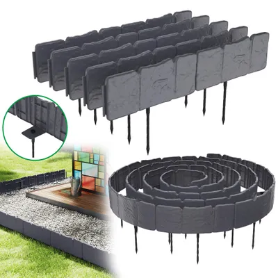 Produktbild von LARS360 80er Pack Beeteinfassung 20m, Beetumrandung in Anthrazit, Mähkante Rasenkante Palisade mit Erdspießen, Gartenbegrenzung für Rasen, Gartenwege und Landschaftsgestaltung