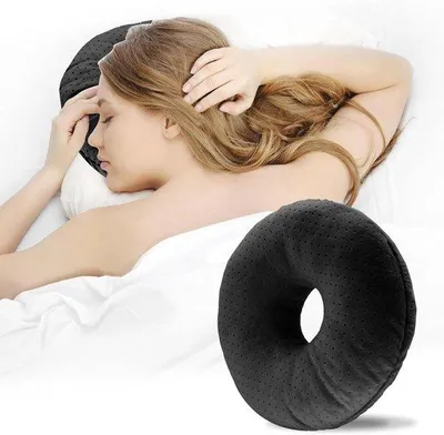 Produktbild von Famanu Donutkissen Schwarz mit Ohröffnung - Ideal für Seitenschläfer
