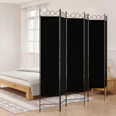 Image de Paravent divisant l'espace, dimensions 240 x 200 cm, tissu noir, composé de 6 panneaux