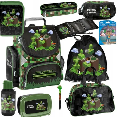 Produktbild von Mega Schulset XXL – PIXELS 10-teiliges Schulranzen-Set + Figur Für Jungen & Mädchen Klasse 1–4