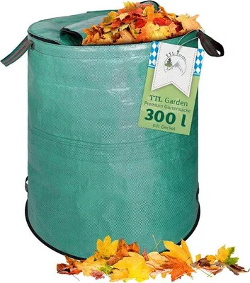 Produktbild von Famanu Gartenabfallsack 300 Liter - Selbststehend und Faltbar - Mit Verschlussdeckel