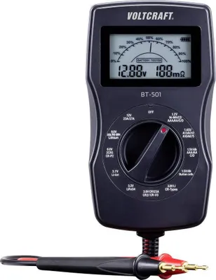 Produktbild von VOLTCRAFT Batterietester BT-501 Messbereich (Batterietester) 1,2 V, 1,5 V, 3 V, 6 V, 3,7 V, 9 V, 12 V Batterie, Akku BT