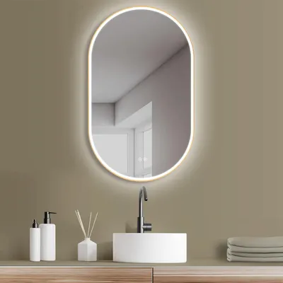 Produktbild von HOKO LED Ovalspiegel mit Metallrahmen 50x90 cm Anti-fog Warmweiß & Kaltweiß Badezimmer & Flur Touch-Sensor & Memory-Funktion