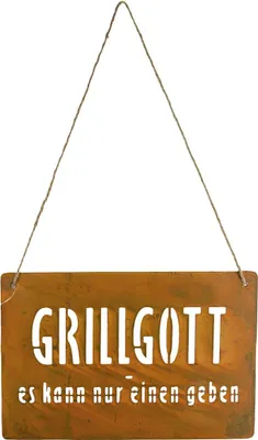 Produktbild von Riffelmacher Schild Metall zum Hängen "Grillgott" Rostfarben 30 cm x 20 cm