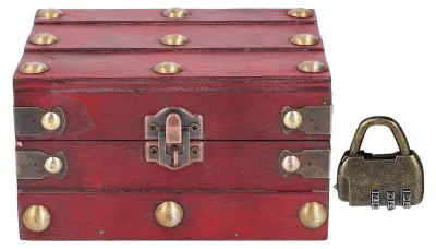 Vintage Holz-Aufbewahrungsbox mit Zahlenschloss, 5,71x4,72x3,35 Zoll