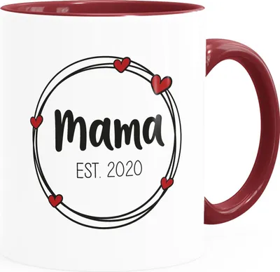 Produktbild von personalisierte Kaffee-Tasse Mama Est. mit Namen mit Jahreszahl individuelles Geschenk für Mama SpecialMe® inner-bordeaux Keramik-Tasse