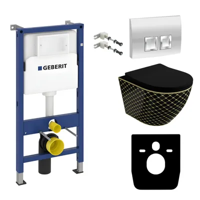 Produktbild von DOMINO Geberit Duofix Basic Vorwandelement + Wand-WC Tiefspül Sofi Slim Becken Black Night Spülrandlos + Bedienplatte Delta 25 für Doppelspülung | Set