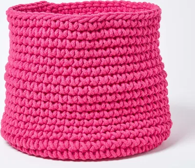Immagine prodotto di HOMESCAPES Cestino portaoggetti in maglia, 100% cotone rosa 42 x 37 cm