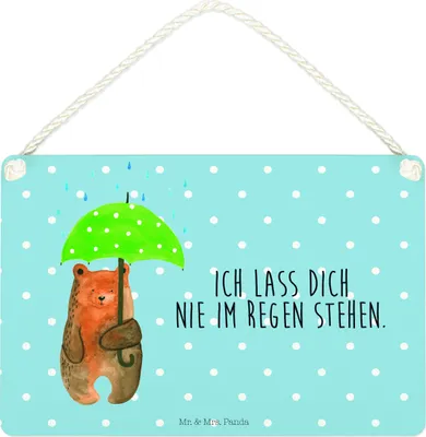 Produktbild von Mr. & Mrs. Panda Schild Bär Regenschirm DIN A4 - Blau Pastell - Geschenk, kleine aufmerksamkeit, holzbild, Partner, Liebe, Pärchen, Spruch, Holzschild, Deko Wandbild