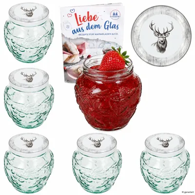 Zdjęcie produktu dla Zestaw 6 szklanych pojemników na owoce/dżemy, pojemność 580 ml, marka Alois Hirsch, z pokrywkami, numer katalogowy TO82