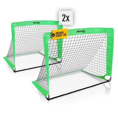 Produktbild von Racetex 2er Fußballtor Kinder Set - Fußball Tore inkl. nützlicher Tasche zum Transportieren - Version mit verstärkten Glasfaserstangen - Neongrün