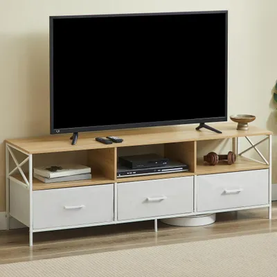 Productafbeelding van CASABEL Tv-meubel 147 cm, metaal wit en hout, 3 lades van stevige stof