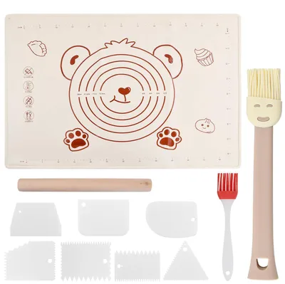 Image de Grand tapis de cuisson en silicone antidérapant de 70 x 50 cm, réutilisable, avec cuillère doseuse, revêtement antiadhésif et emporte-pièces pour biscuits et pâte à pizza.