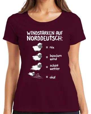 Obrázek produktu pro Windstärken Norddeutsch Schietwetter Schafe Plattdeutsch Spruch Dámské tričko, vínová, XXL
