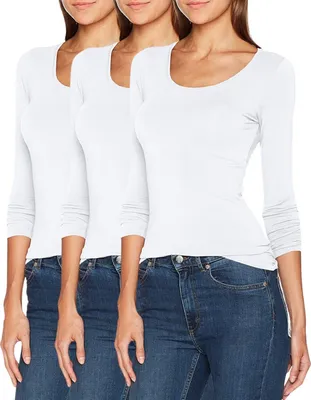 Produktbild von ONLY 3er-Set Damen Longsleeve Slim Fit Langarmshirt mit Rundhalsausschnitt, Weiß-Weiß-Weiß, M