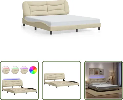 Produktbild von The Living Store Bettgestell mit LED Creme 180x200 cm Stoff