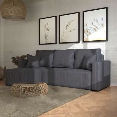 Produktbild von QLA Möbel Ecksofa Madrid mit Schlaffunktion, Sofa mit Bettkasten, Wohnzimmersofa, Couch, Soffa, Bettsofa. Farbe: Grau