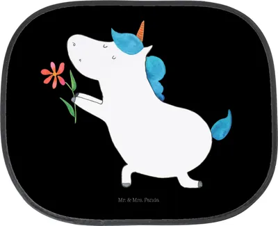 Produktbild von Mr. & Mrs. Panda Auto Sonnenblende Einhorn Blume - Schwarz - Geschenk, Liebe, Sonnenschutz, hitzeschutz, Heiraten, Fürs, Einhörner, Verlobung, blendschutz, Unicorn
